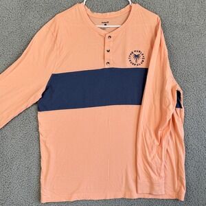 Hurley‎ T-Shirt Tee Henley XL Peach Blue Colorblock Long Sleeve Surfing Outdoor